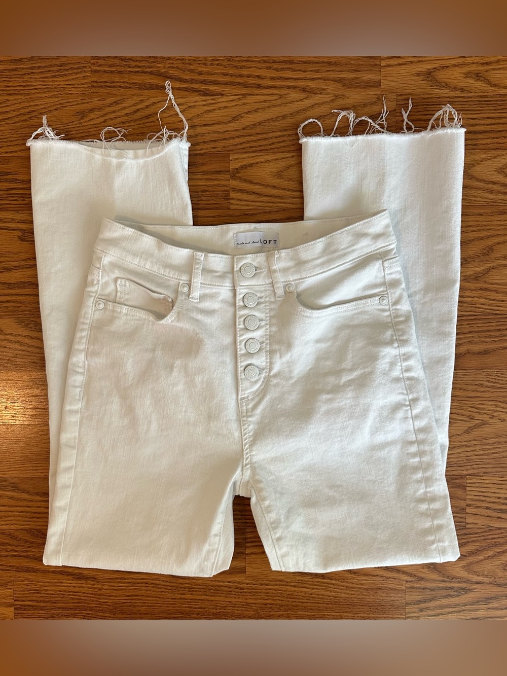 LOFT white button fly kick crop jeans